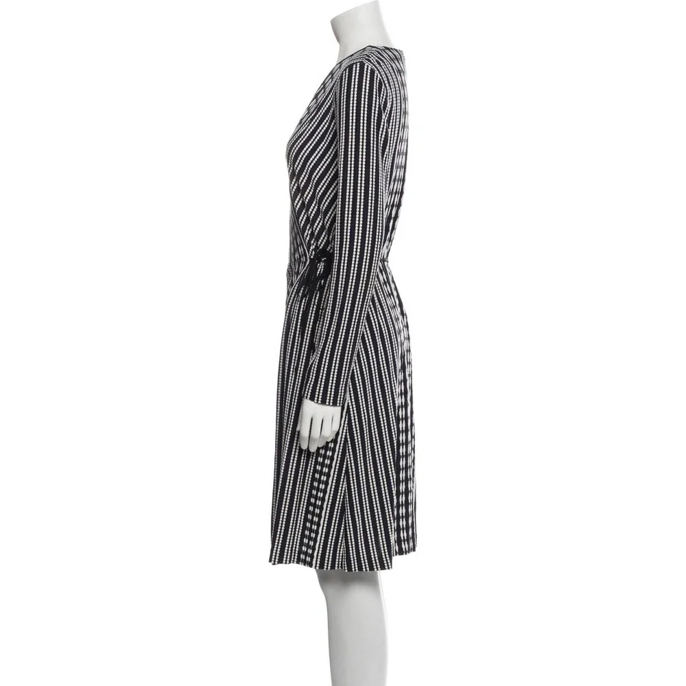 Tory Burch Dress Navy Oxford Stripe Jacquard Wrap Classic Workwear Luxury Size M